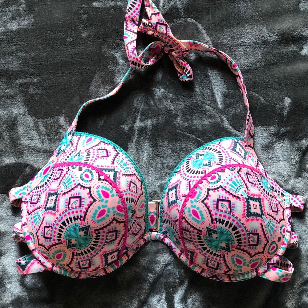Women’s Pink Coral Print Strappy Side Bikini Top